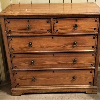 Lot #226  Vintage Solid Pine Chest of Drawers - Stencil design