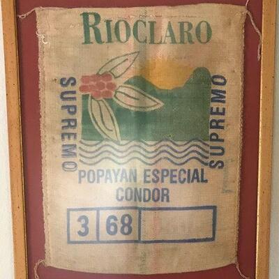 Framed Rio Claro Coffee Bag. Local pick up only in Auburn, CA