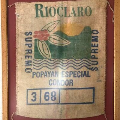 Framed Rio Claro Coffee Bag. Local pick up only in Auburn, CA