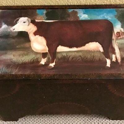 Decorative Wooden Box With Cow Motif. Local pick up only in Auburn, CA