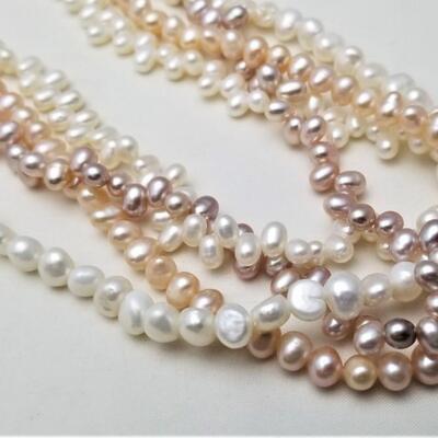 Lot #232  Quadruple Strand - Natural Pearl Necklace - Pale Pink/White