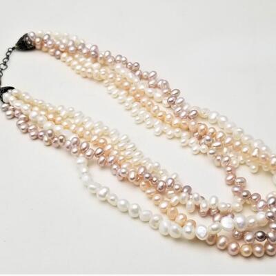 Lot #232  Quadruple Strand - Natural Pearl Necklace - Pale Pink/White