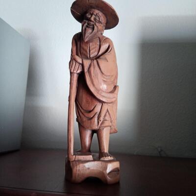 Carved Wooden Statue of Old Man