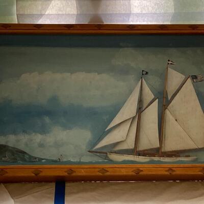 100 Antique 1928 Folk Art Maritime Framed Case Diorama by Arthur E. Howard