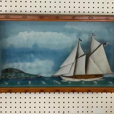 100 Antique 1928 Folk Art Maritime Framed Case Diorama by Arthur E. Howard