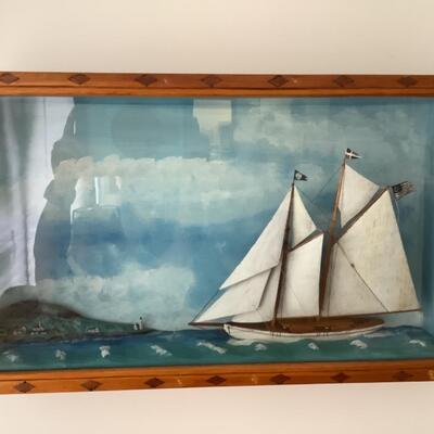 100 Antique 1928 Folk Art Maritime Framed Case Diorama by Arthur E. Howard