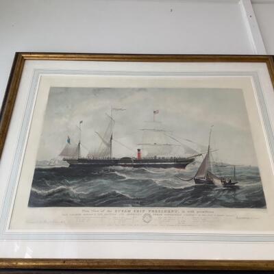 107 Antique Lithograph with hand coloring  â€œ The View of the Steam Ship Presidentâ€ by Henry Papprill