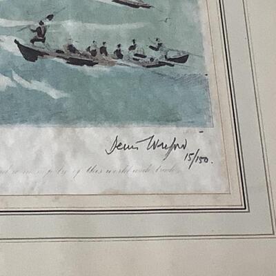 112 Signed  Water Color Painted Lithograph by Denis Wreford "Whaling off the Cape of Good Hope"