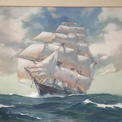 113 Original Gouache/Board Ship Painting by Robert Oliver Skemp (1910-1984)
