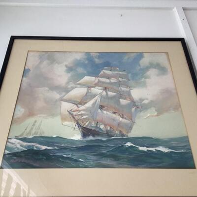 113 Original Gouache/Board Ship Painting by Robert Oliver Skemp (1910-1984)