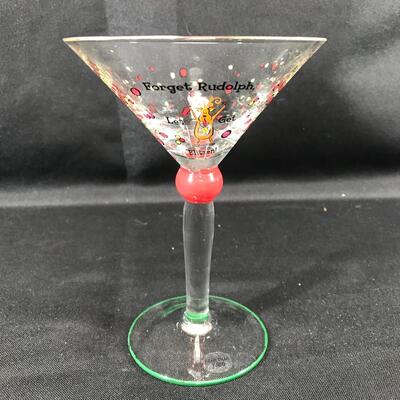 â€œForget Rudolphâ€œ Holiday Themed Martini Glass