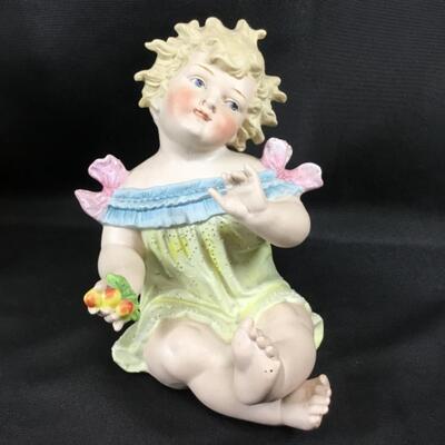 Set of 2 Porcelain Little Girl Piano Baby Statues