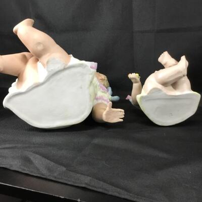 Set of 2 Porcelain Little Girl Piano Baby Statues
