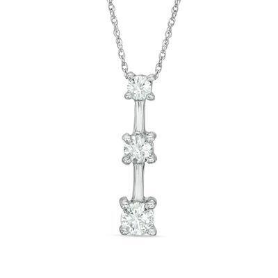 #165 Sales Diamond Three Stone Pendant 10K White Gold