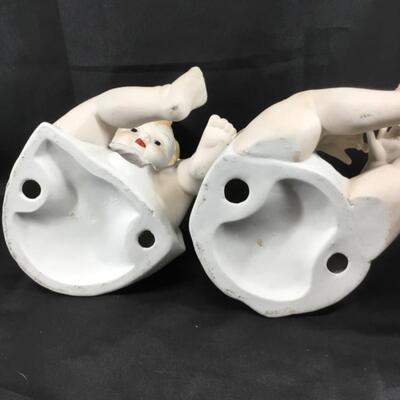 Set of 2 Porcelain Piano Baby Statue Figurines