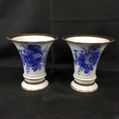 Pair of Blue Floral Furstenberg Germany Porcelain Vases