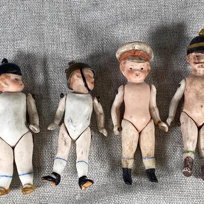 Set of 4 Vintage Jointed Bisque Soldier Dollhouse Dolls