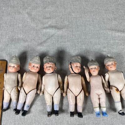 Set of 6 Bisque Soldier Dollhouse Dolls