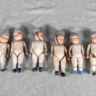 Set of 6 Bisque Soldier Dollhouse Dolls