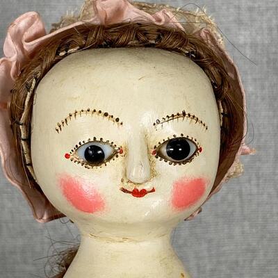 Carved Wood Queen Anne Style Doll with Stand