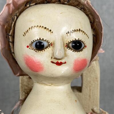 Carved Wood Queen Anne Style Doll with Stand
