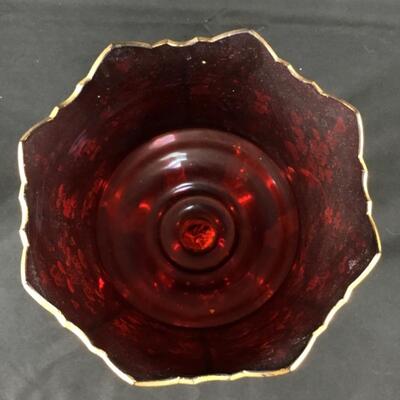 Bohemian Ruby Red Painted Glass Mantle Lustre Candle Holder