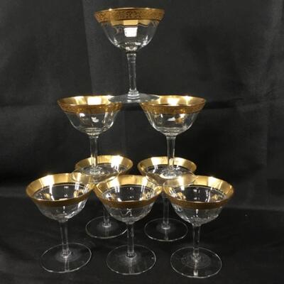 Set of 8 Gold Rimmed Champagne Glasses