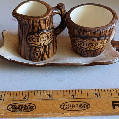 TIC Vintage tree trunk creamer and sugar set, Adorable!