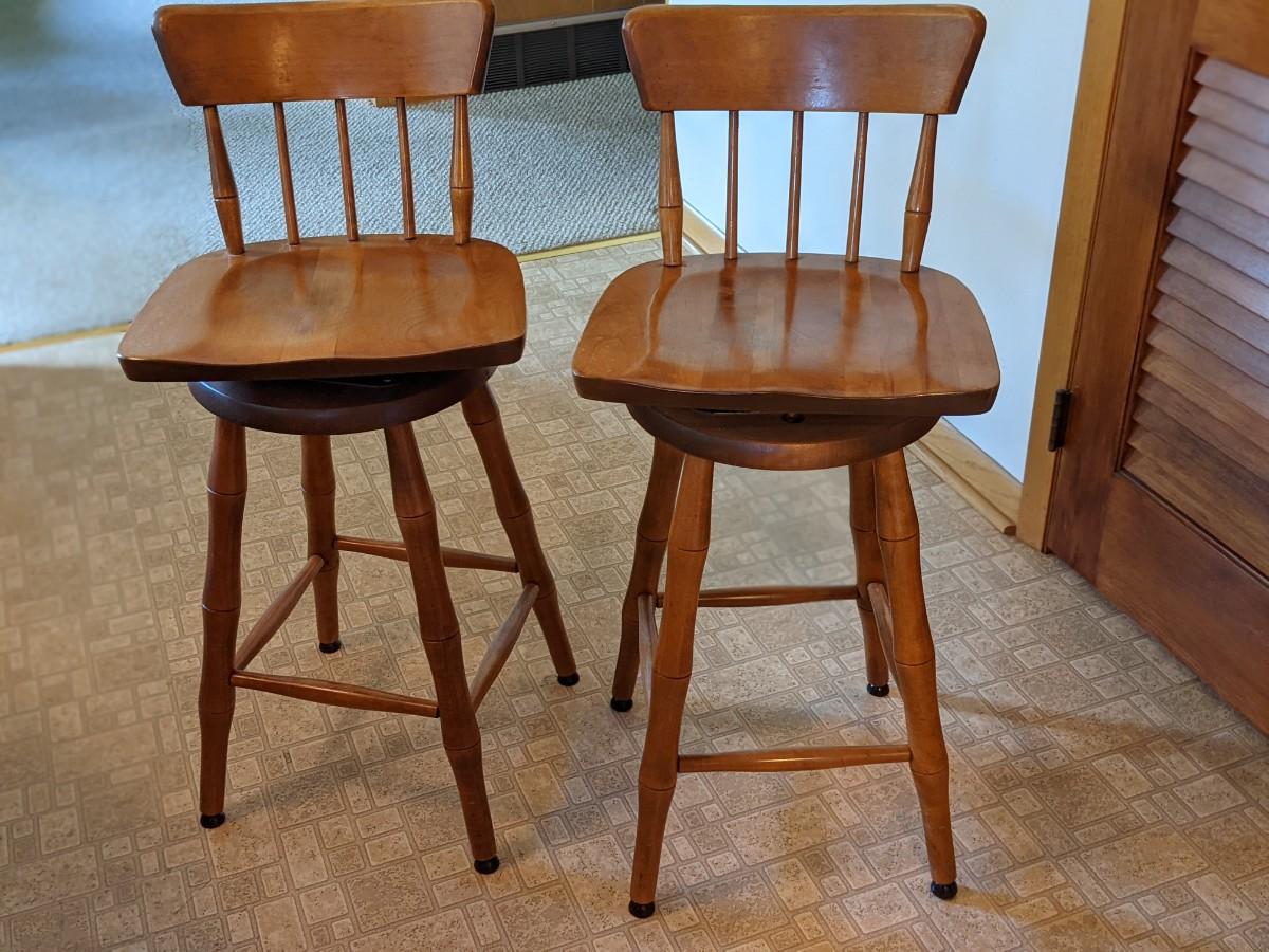 2 Sold Maple bar stools, Exc Condition