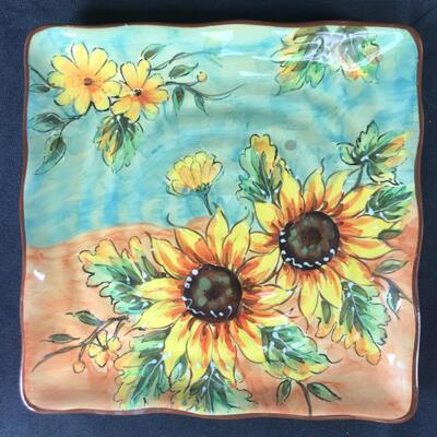 Set of 2 Maxceraâ„¢ Sunflower Floral Serving Platters Square Plates