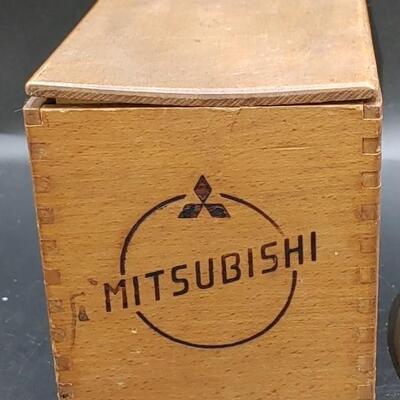 #171 vintage Mitsubishi travel iron in wooden box