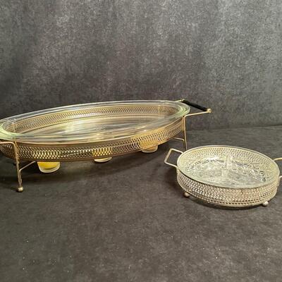Lot 34  Glass Serving Pieces with Metal Stands