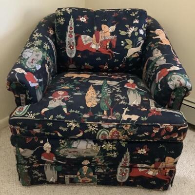 131 KINDEL Upholstered Navy Blue Asian Design Club Chair