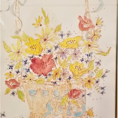 Lot #239  Pair of Original Pen/Walercolor Florals by New Orleans Artist