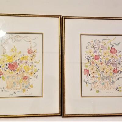 Lot #239  Pair of Original Pen/Walercolor Florals by New Orleans Artist