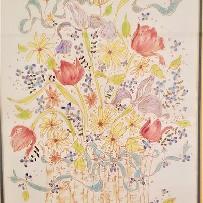 Lot #239  Pair of Original Pen/Walercolor Florals by New Orleans Artist