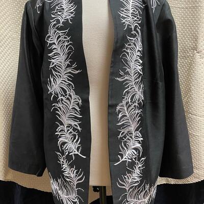 Nolan Miller QVC Black Evening Jacket White Feather Embroidery Size 1X NWT