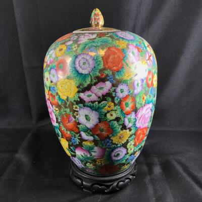 Colorful Floral Chinese Porcelain Urn Ginger Jar