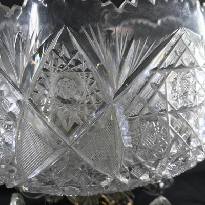 Large Ornate ABP Brass Cherub Pedestal Cut Crystal Bowl