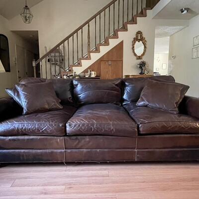 Deep Seating Brown Leather Couch