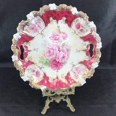RS Prussia Pink Floral China Cake Plate