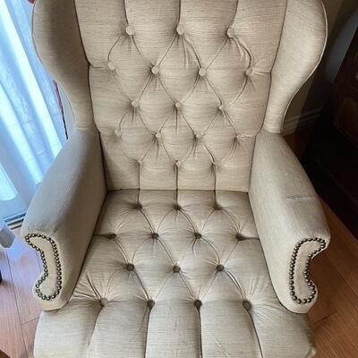 Pair of Cream Winged chairs with Tuffing 