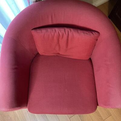 Pair of Red Arm Chairs with Wood Legs 