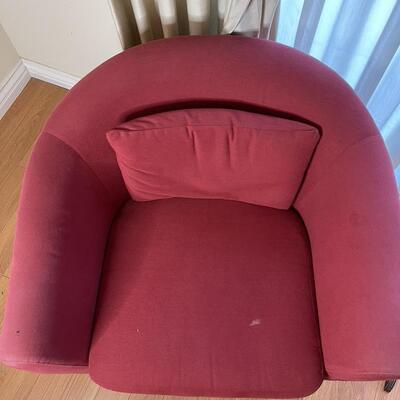 Pair of Red Arm Chairs with Wood Legs 