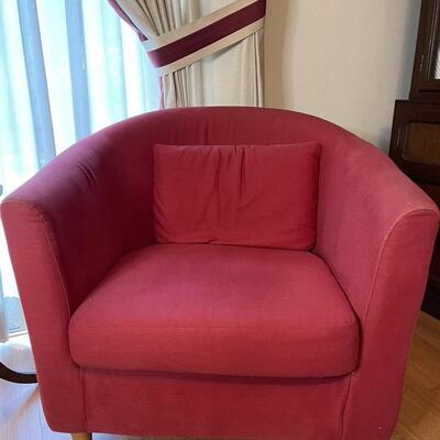 Pair of Red Arm Chairs with Wood Legs 