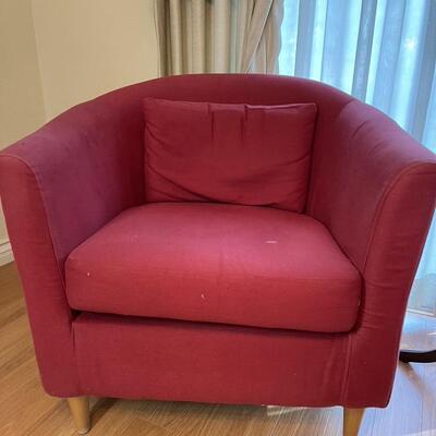 Pair of Red Arm Chairs with Wood Legs 