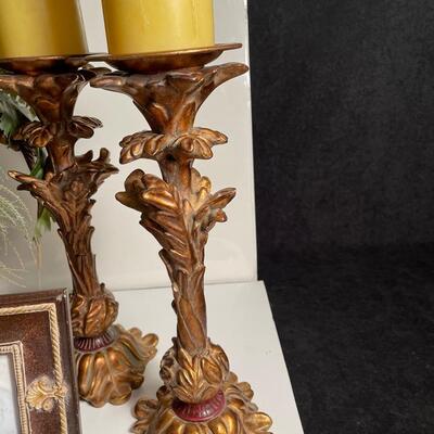 Lot 54  Silk Arrangement, Pair of Candle Stands and a Picture Frame