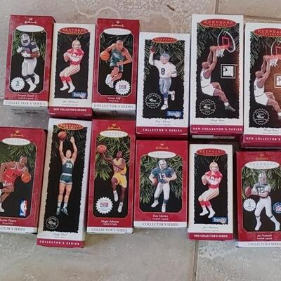#175 (12) Vintage Hallmark Sports Ornaments Boxed