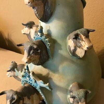 Cow Figures In Ceramic Pear Sculpture By Sergio Bustamante. Local pick up only in Auburn, CA.