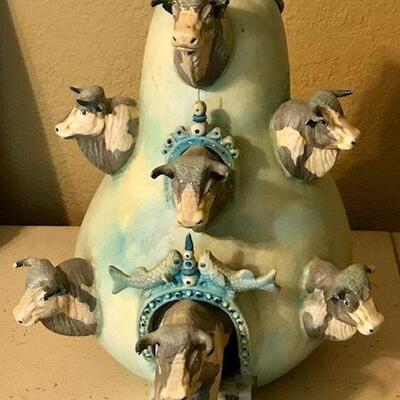 Cow Figures In Ceramic Pear Sculpture By Sergio Bustamante. Local pick up only in Auburn, CA.